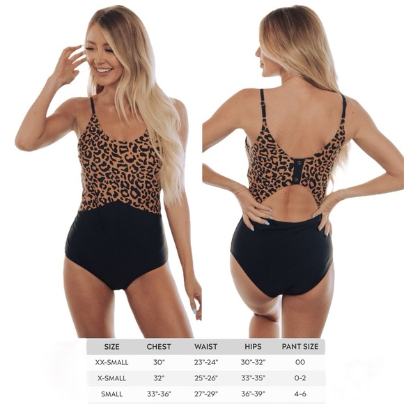 Coral Reef One Piece Swimsuit Leopard Print Pink Mauve Black Colorblock Small - Picture 3 of 6